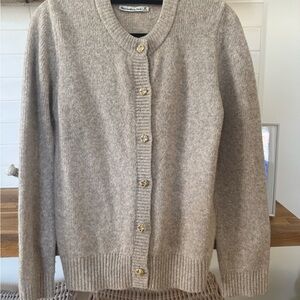 Abercrombie & Fitch Taupe Crewneck Button-Front Cardigan